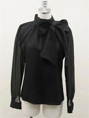 Women Spring Summer Style Chiffon Blouses Shirts Lady Casaul Long Sleeve White Black Bow Tie Collar Blusas Tops