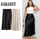 Women atin Black Skirt Women High Waist Long Skirts for Women Summer White Midi Skirt Office Elegant Daily Skirts