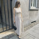 HXAO Women's Black Long Dresses 2025 Spring Sleeveless Elegant Dresses Fashion Casual Vintage Party Khaki Dresses Vestidos
