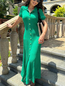 Elegant Knitted Dress Women Solid Single Breasted O Neck Short Sleeve High Waist Hip Package Dresses 2025 Autumn Chic Robes Lady