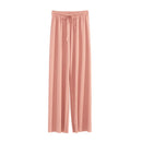 Women Ankle-Length Wide Leg Pants Casual Summer Solid Elastic Waist Loose Ice Silk Pants Spring Summer Female Trousers