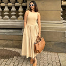 HXAO Khaki Elegant Long Dresses 2025 Women's Spring Sleeveless Black Dresses Fashion Casual Party Y2k Dress Vestidos For Female