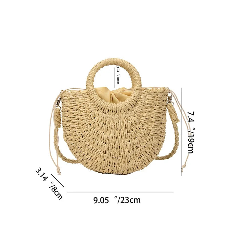 Handwoven Straw Rattan Half-Moon Beach Handbag Large Capacity Women Summer Hollow Out Crossbody Shoulder Bag  crossbody bags