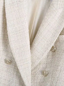 TRZA Women Fashion Tweed Double Breasted Blazer Coat Vintage Long Sleeve Flap Pockets Female Outerwear Chic Veste Femme