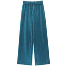 Women Fashion Summer Wide Leg Pants Pleated Ice Silk Trousers Elastic Waist Loose Casual Pants