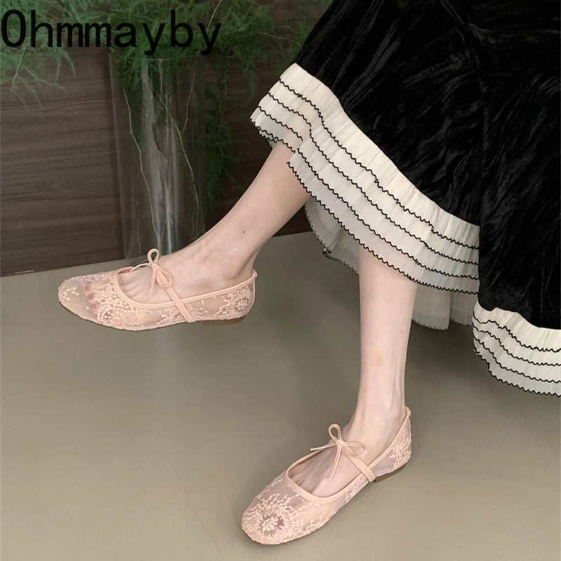 Spring Lace Women Mary Jane Shoes Fashion Slip On Comfort Street Style Soft Sole Female Dress Flats Shoes