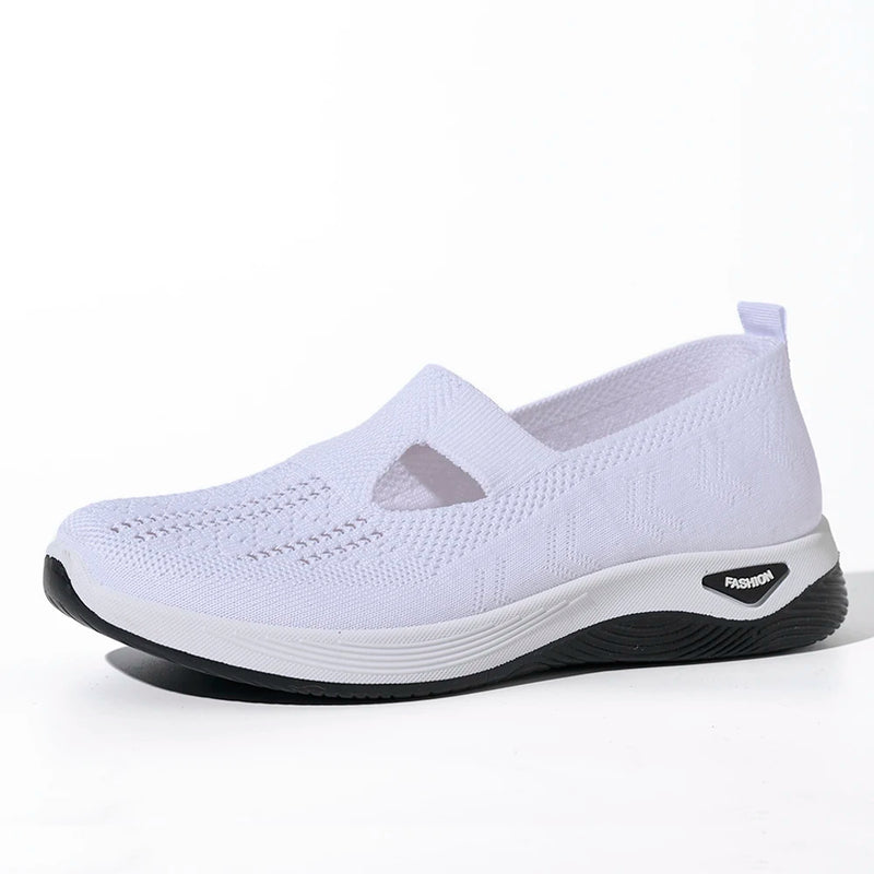 Women Sneaker Mesh Breathable Causal Women Shoes Antislip Flat Knitted Shoes Soft Bottom Slip On Tennis Shoes