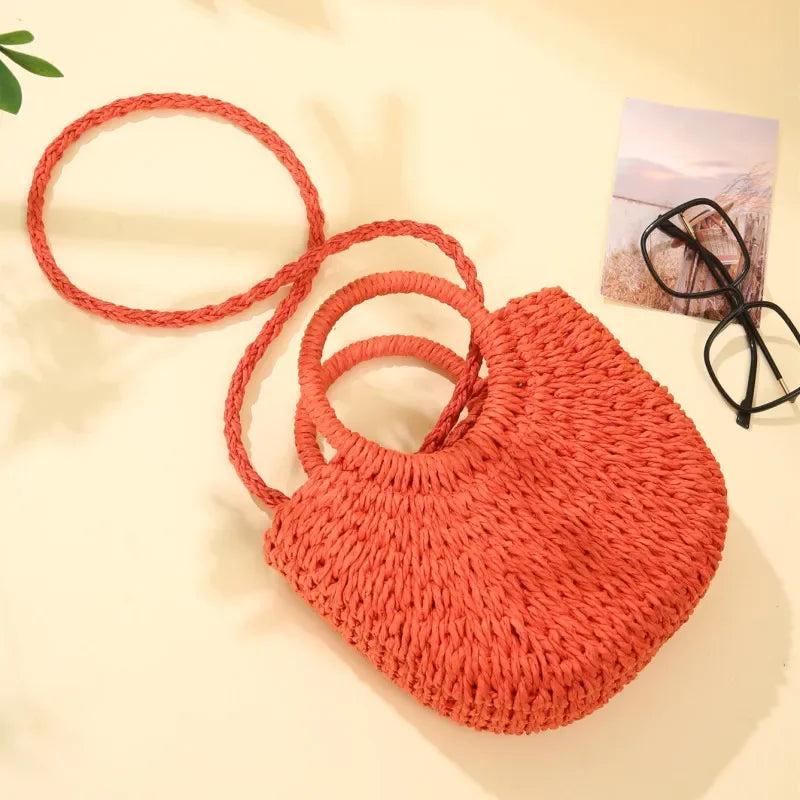 Handwoven Straw Rattan Half-Moon Beach Handbag Large Capacity Women Summer Hollow Out Crossbody Shoulder Bag  crossbody bags