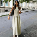 HXAO Khaki Elegant Long Dresses 2025 Women's Spring Sleeveless Black Dresses Fashion Casual Party Y2k Dress Vestidos For Female