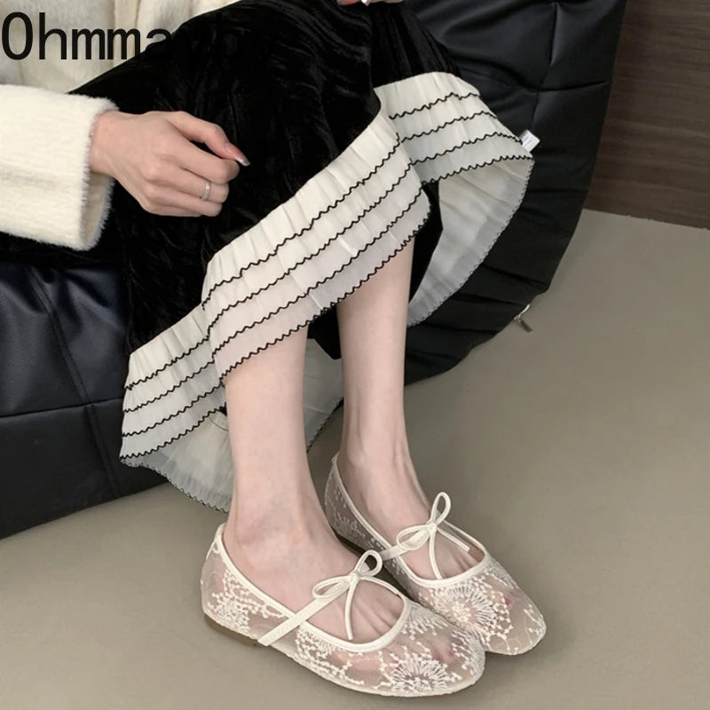Spring Lace Women Mary Jane Shoes Fashion Slip On Comfort Street Style Soft Sole Female Dress Flats Shoes