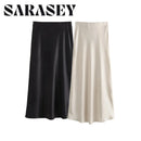 Women atin Black Skirt Women High Waist Long Skirts for Women Summer White Midi Skirt Office Elegant Daily Skirts