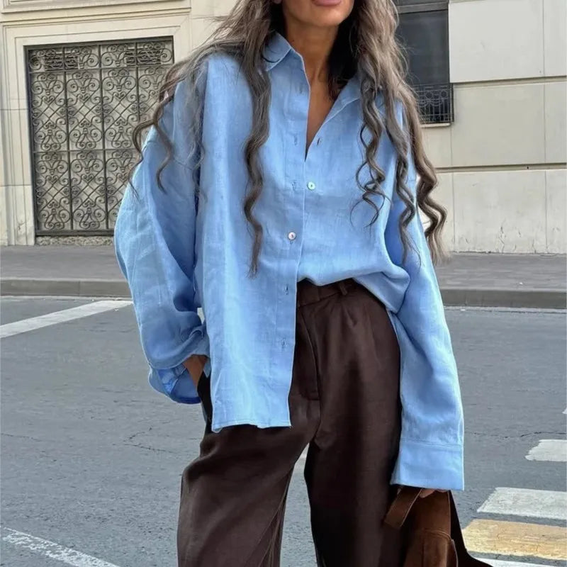 We.Fine Women's Shirt Elegant Long Sleeve Blouse Spring Vintage Basic Top Collar Cotton Shirt for Women