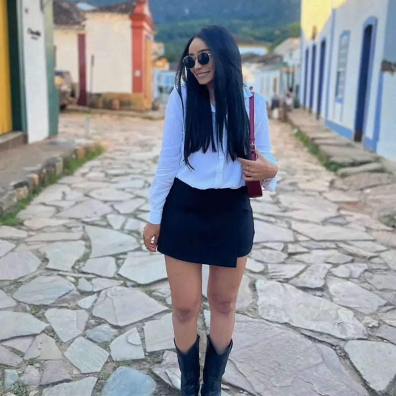 MUJER  Asymmetric Skort For Women Black High Waist Mini Skirt Shorts Women Casual Bermuda Shorts Woman Summer Skirt Shorts