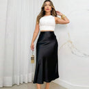Women atin Black Skirt Women High Waist Long Skirts for Women Summer White Midi Skirt Office Elegant Daily Skirts