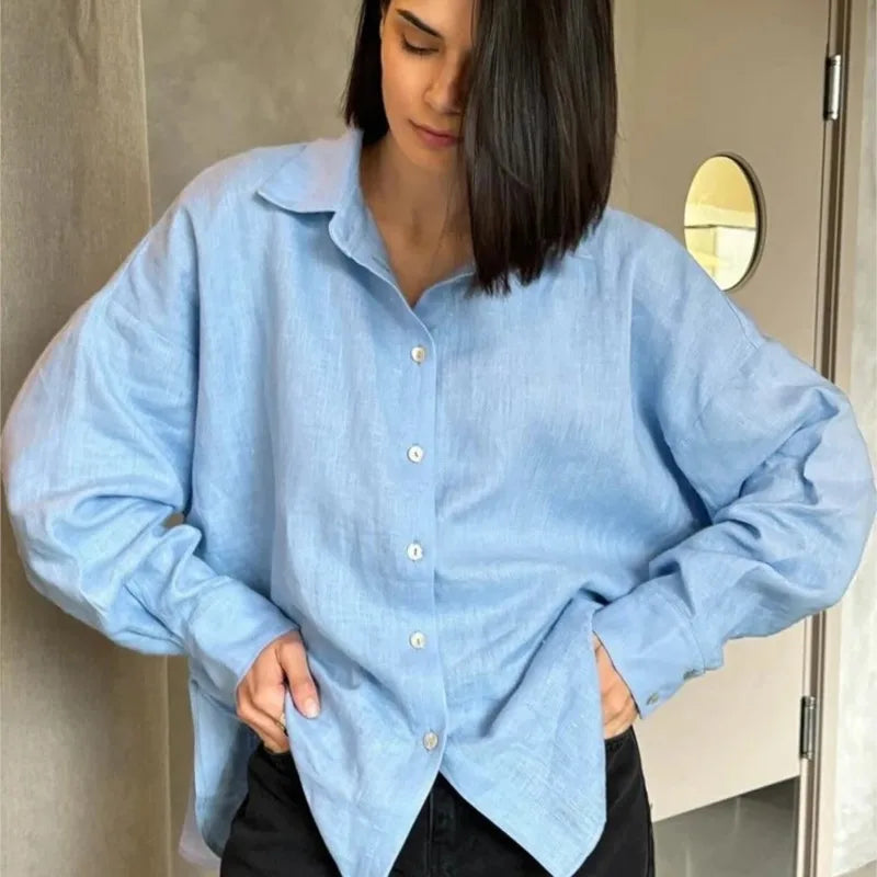 We.Fine Women's Shirt Elegant Long Sleeve Blouse Spring Vintage Basic Top Collar Cotton Shirt for Women