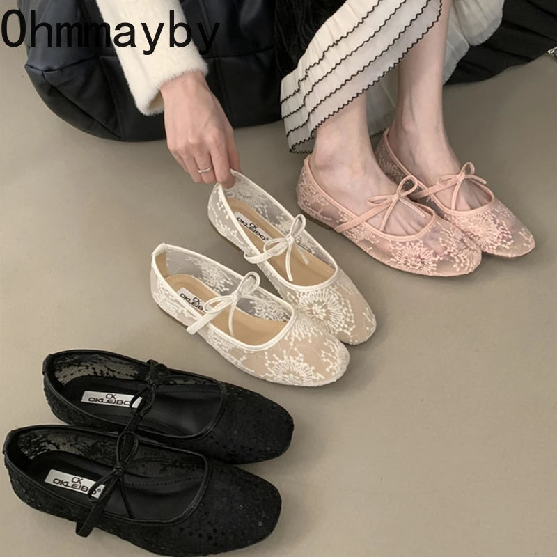 Spring Lace Women Mary Jane Shoes Fashion Slip On Comfort Street Style Soft Sole Female Dress Flats Shoes
