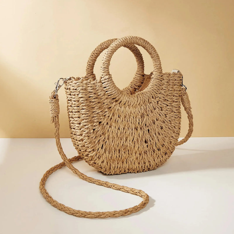Handwoven Straw Rattan Half-Moon Beach Handbag Large Capacity Women Summer Hollow Out Crossbody Shoulder Bag  crossbody bags