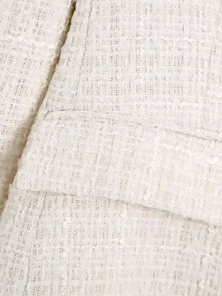 TRZA Women Fashion Tweed Double Breasted Blazer Coat Vintage Long Sleeve Flap Pockets Female Outerwear Chic Veste Femme