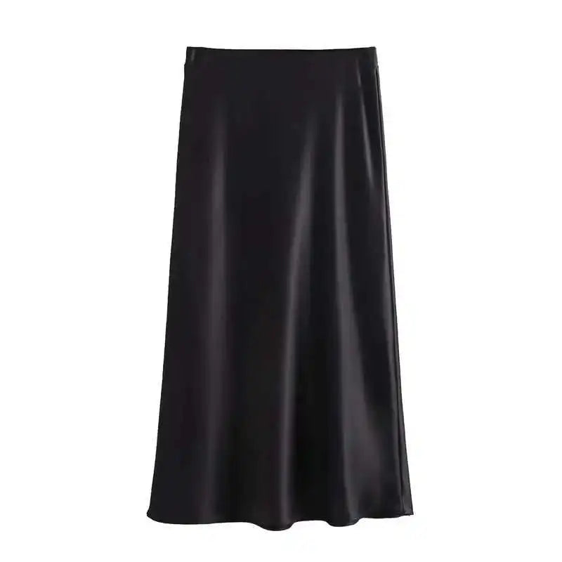 Women atin Black Skirt Women High Waist Long Skirts for Women Summer White Midi Skirt Office Elegant Daily Skirts
