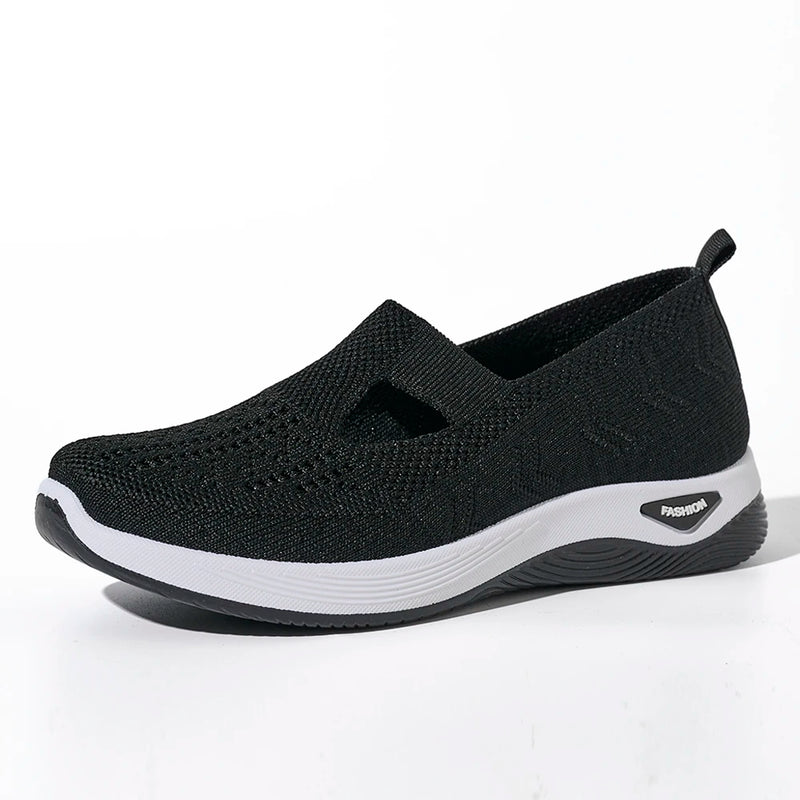 Women Sneaker Mesh Breathable Causal Women Shoes Antislip Flat Knitted Shoes Soft Bottom Slip On Tennis Shoes