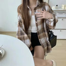 Plaid Shirt Women Fashion Autumn Long Sleeve Top Female Vintage Single Breasted Blouse Ladies Preppy Style Loose Check Shirts