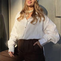We.Fine Women's Shirt Elegant Long Sleeve Blouse Spring Vintage Basic Top Collar Cotton Shirt for Women
