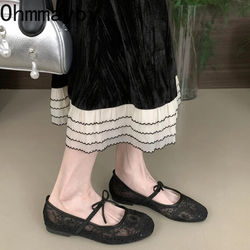 Spring Lace Women Mary Jane Shoes Fashion Slip On Comfort Street Style Soft Sole Female Dress Flats Shoes