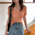 Basic V-neck Solid Thin Summer Pullover Women Female Knitted Ribbed Sweater Slim Short Sleeve Bodycon Sweater