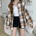 Plaid Shirt Women Fashion Autumn Long Sleeve Top Female Vintage Single Breasted Blouse Ladies Preppy Style Loose Check Shirts