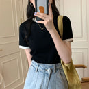 Casual Slim Fit Short Sleeve T-shirt Women's Top 2023 Summer New Style Korean Version Student Ribbed Women's Clothing Trendy