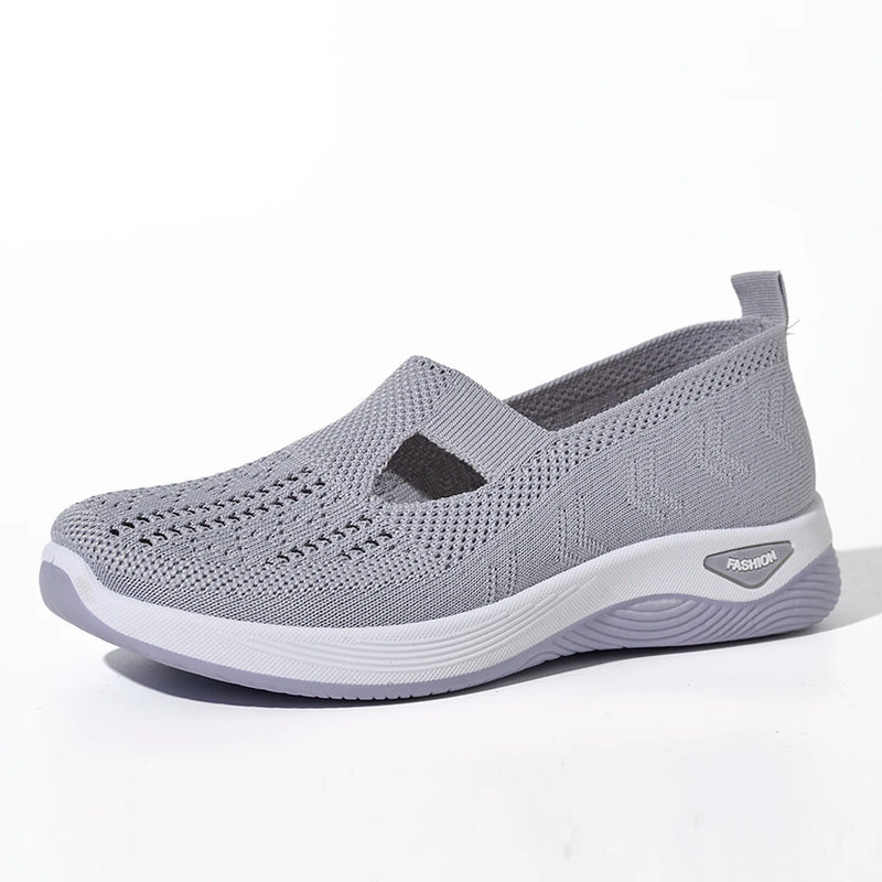 Women Sneaker Mesh Breathable Causal Women Shoes Antislip Flat Knitted Shoes Soft Bottom Slip On Tennis Shoes