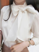 Women Spring Summer Style Chiffon Blouses Shirts Lady Casaul Long Sleeve White Black Bow Tie Collar Blusas Tops